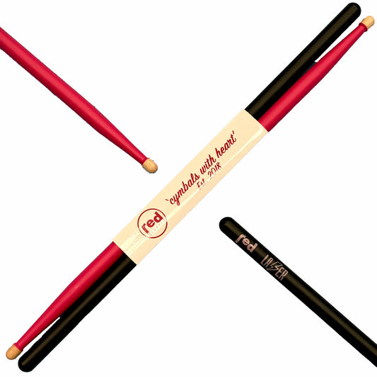 Red Cymbals Drum Sticks Red Drumsticks Lazer  Pink and Black 5A Acorn Tip Red Drumsticks Lazer  Pink and Black 5A Acorn Tip