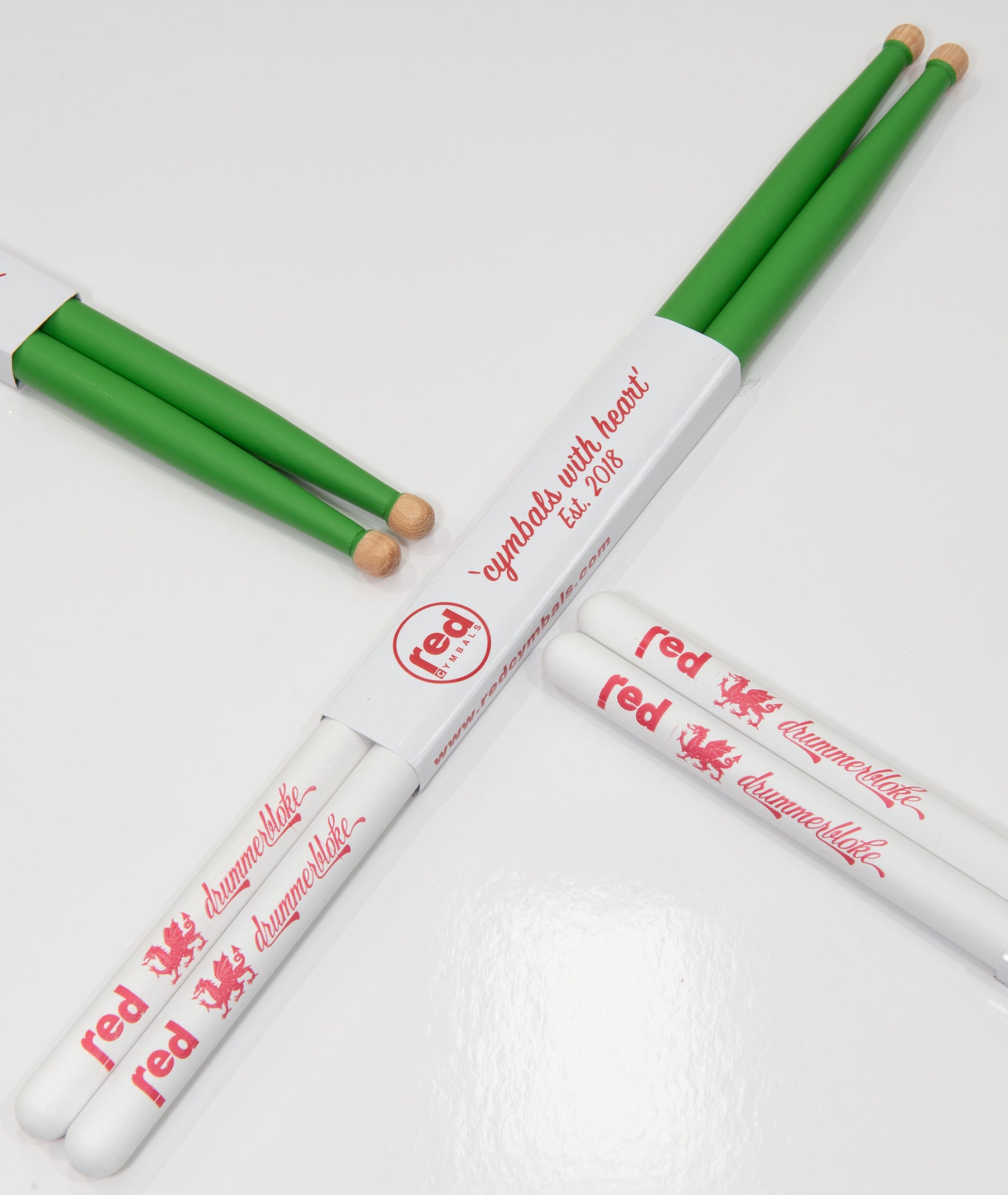 Red Drumsticks Welsh Dragon 5A Ball Tip Green and White - Red Dragon