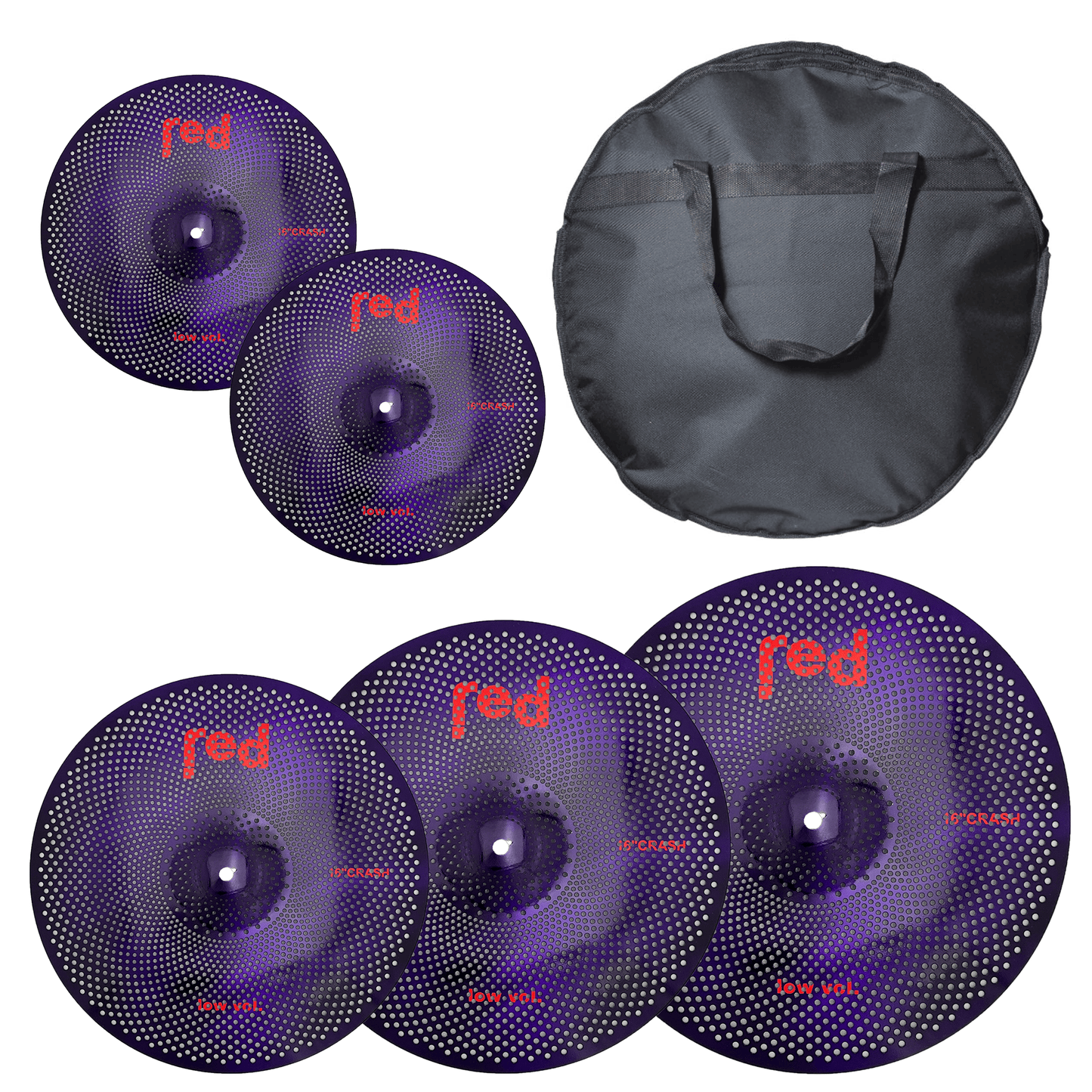 Red Cymbals Low Volume Cymbal Set Low Volume 5 piece Cymbal Set (Choice of 4 colours) with free 20" Bag Low Volume 5 piece Cymbal Set (Choice of 4 colours) with free 20" Bag