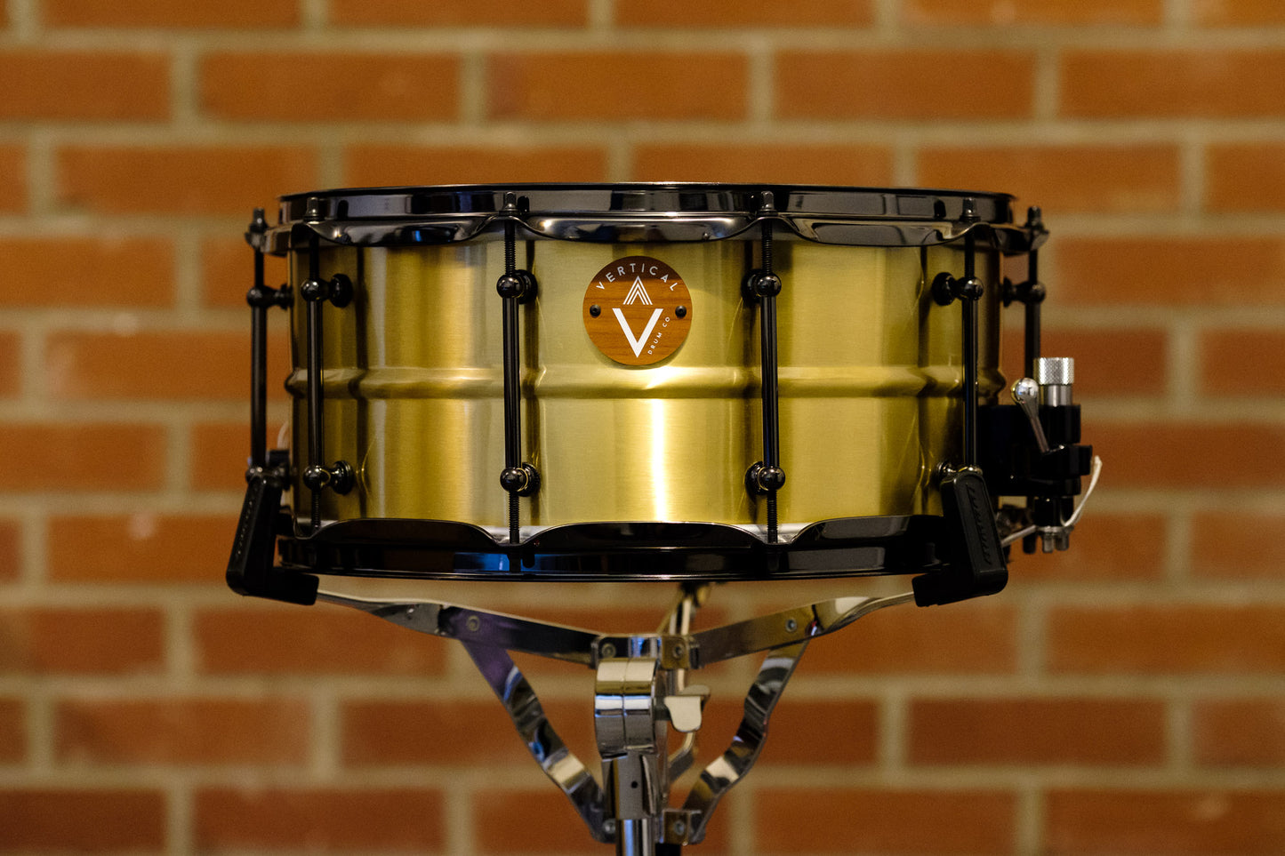 Vertical Drum Co. Refrain 6.5×14" Raw Brass Snare Drum Black with Trick Throw