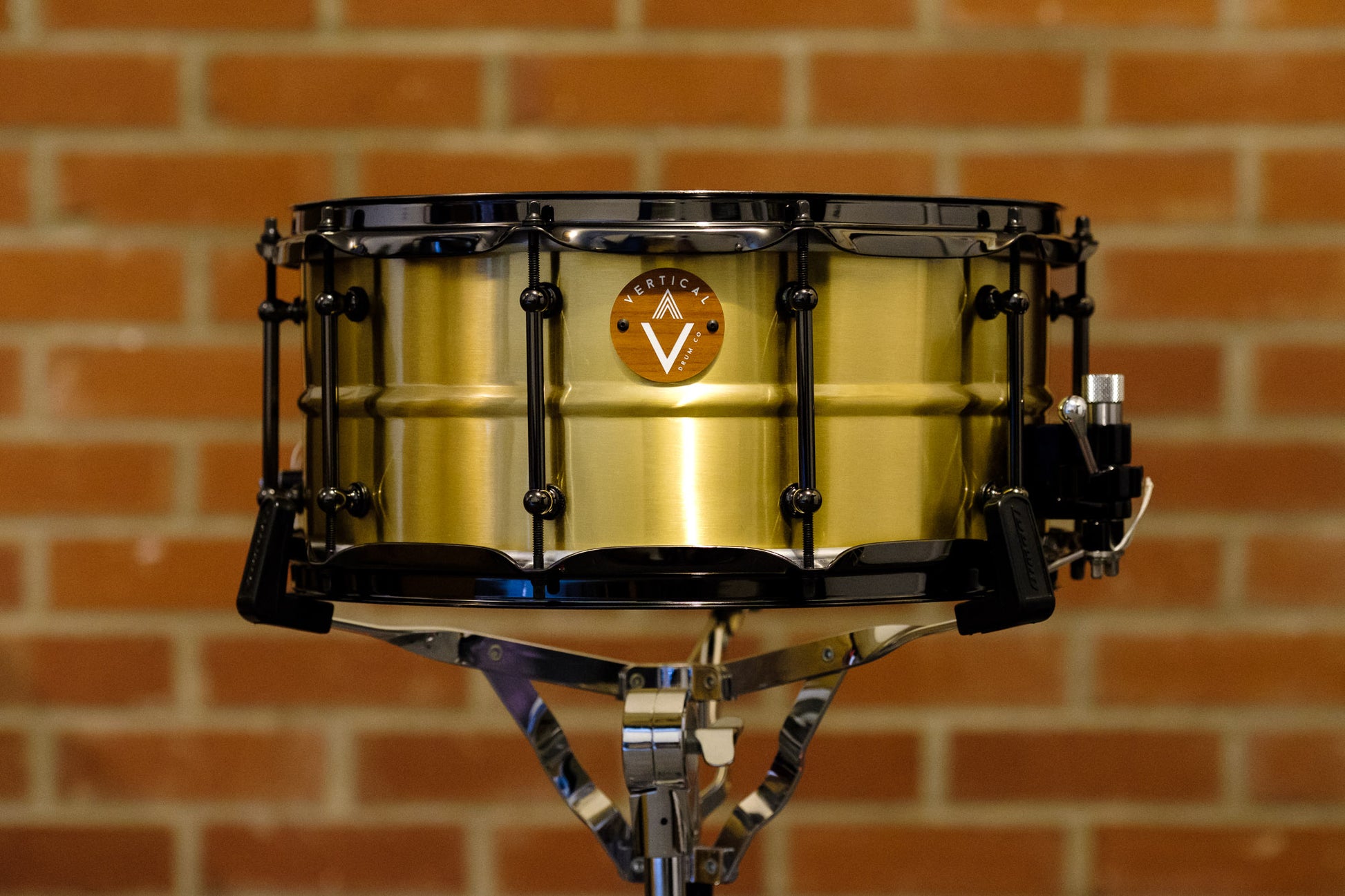 Vertical Drum Co. Refrain 6.5×14" Raw Brass Snare Drum Black with Trick Throw